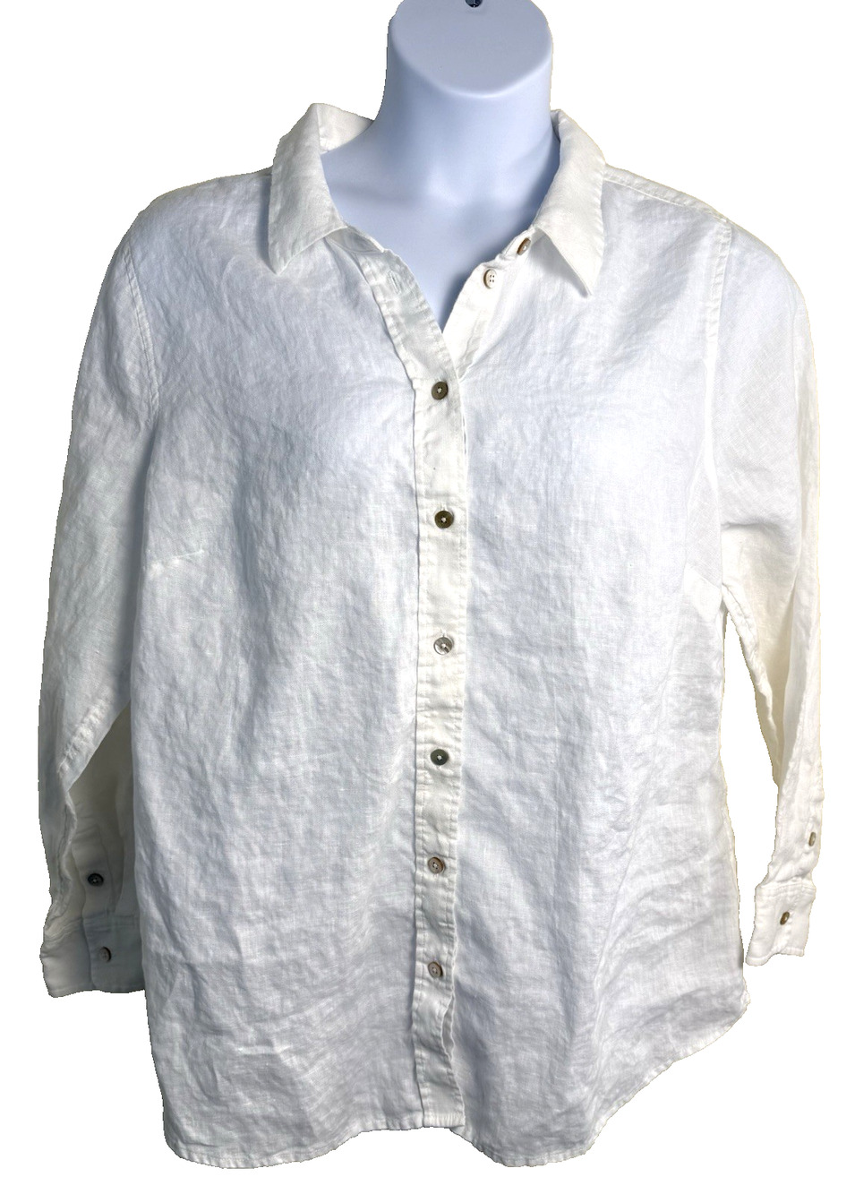 Soft Surroundings Linen Shirt 1X White Coastal Vacation Lagenlook Boho Casual